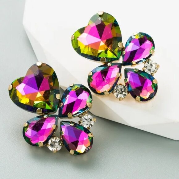 Geometric Alloy Gold Plated Rhinestones Women's Earrings - Picture 1 of 2
